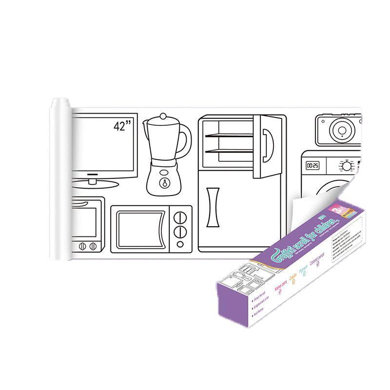 3M DIY Colouring Paper Roll with 12 Colour Pencils Cartoon Doodle Set - Transportation (With 12PCS Colored Pencils