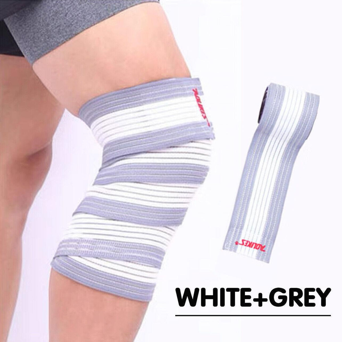 Sports Gym Bandage Wrap Compression Strap Wrist Knee Leg Ankle Elbow Band 180Cm - White+Grey