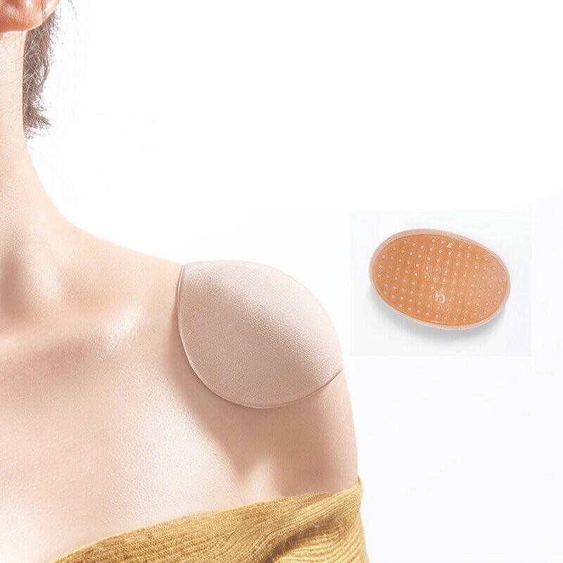 2Pcs Soft Anti-Slip Invisible Shoulder Pads Naturally Increased Silicone /Sponge - Beige (Silicone)