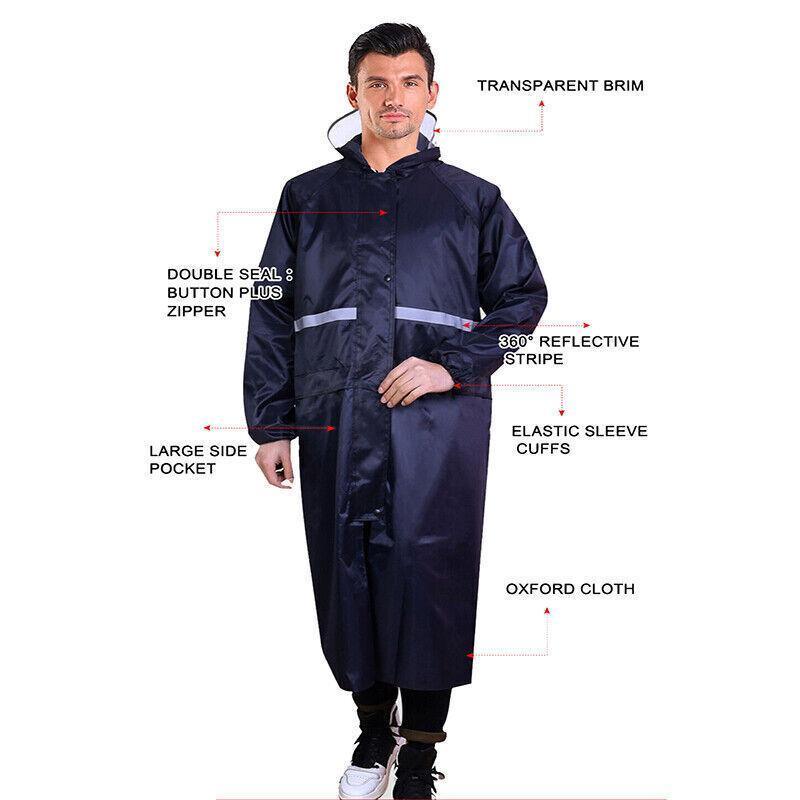 Men's Overalls Waterproof Raincoat Lightweight Work Hooded Long Coats RAIN COAT XL Size - Blue