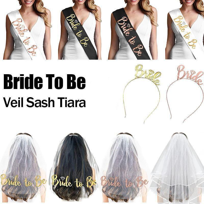 Bride To Be Hen Veil Sash Tiara Hens Night Bridal Shower Kitchen Tea Accessories - Gold Sash