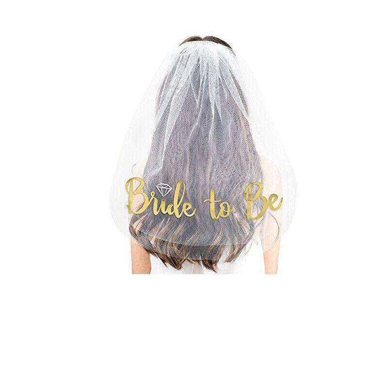 Bride To Be Hen Veil Sash Tiara Hens Night Bridal Shower Kitchen Tea Accessories - Gold Sash