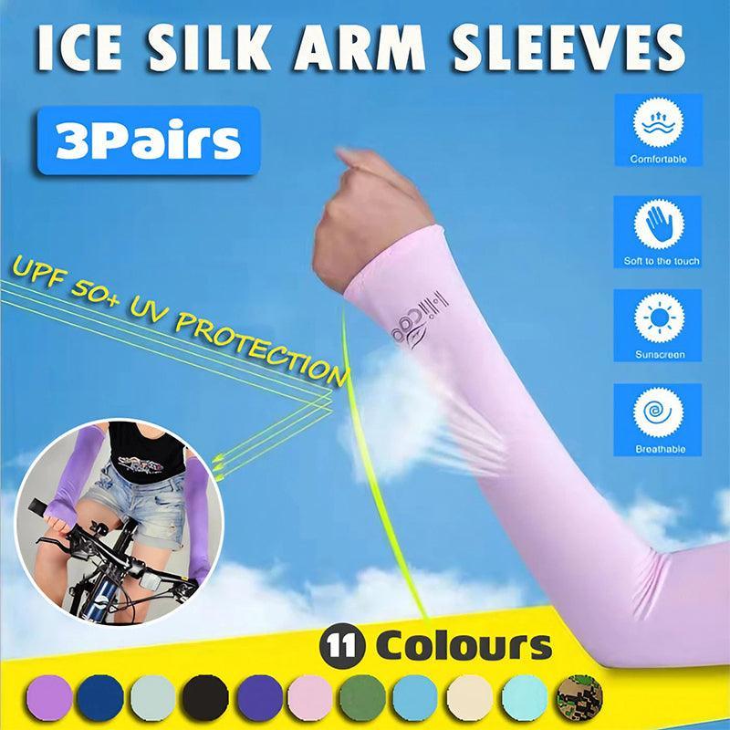 3 Pairs Cooling Sport Arm Stretch Sleeves Sun Uv Protection Covers Cycling Golf - Green × 3 Pairs