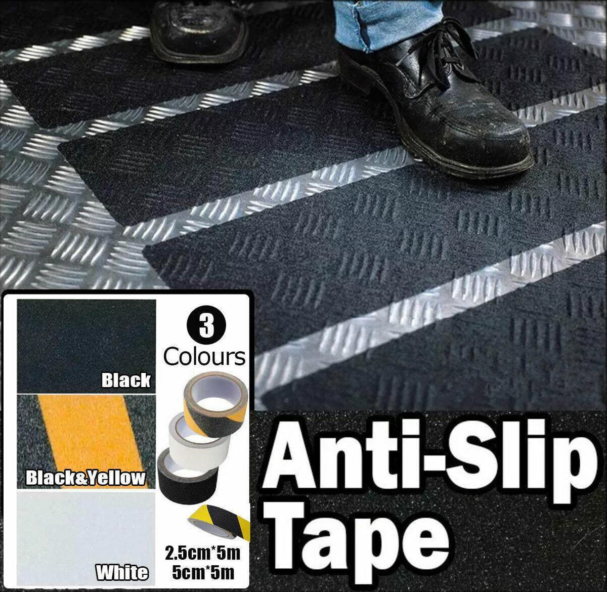 Anti Slip Tape High Grip Adhesive For Flooring Stair Tread - Yellow&amp;Black (2.5cm x 5m)