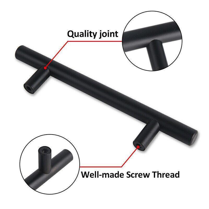 1pcs Black Kitchen Cabinet Door Handles Matte Black Stainless Steel Door Drawer Pull T Bar - 50mm