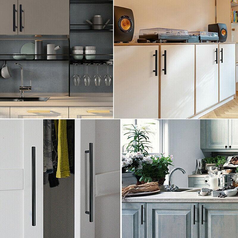 1pcs Black Kitchen Cabinet Door Handles Matte Black Stainless Steel Door Drawer Pull T Bar - 200mm/128mm