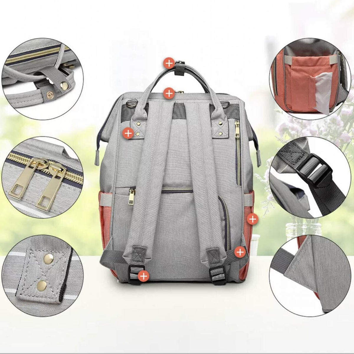 Luxury Multifunctional Diaper Nappy Backpack Maternity Mummy Changing Bag - Pink Gray