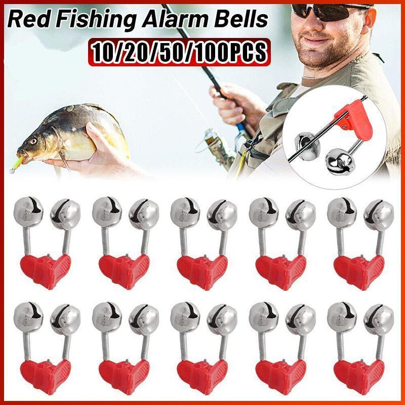 Up To 100PCS Best Bite Clip Fishing Alarm Bells Plastic Ring Double Rod Hot Red - 10PCS
