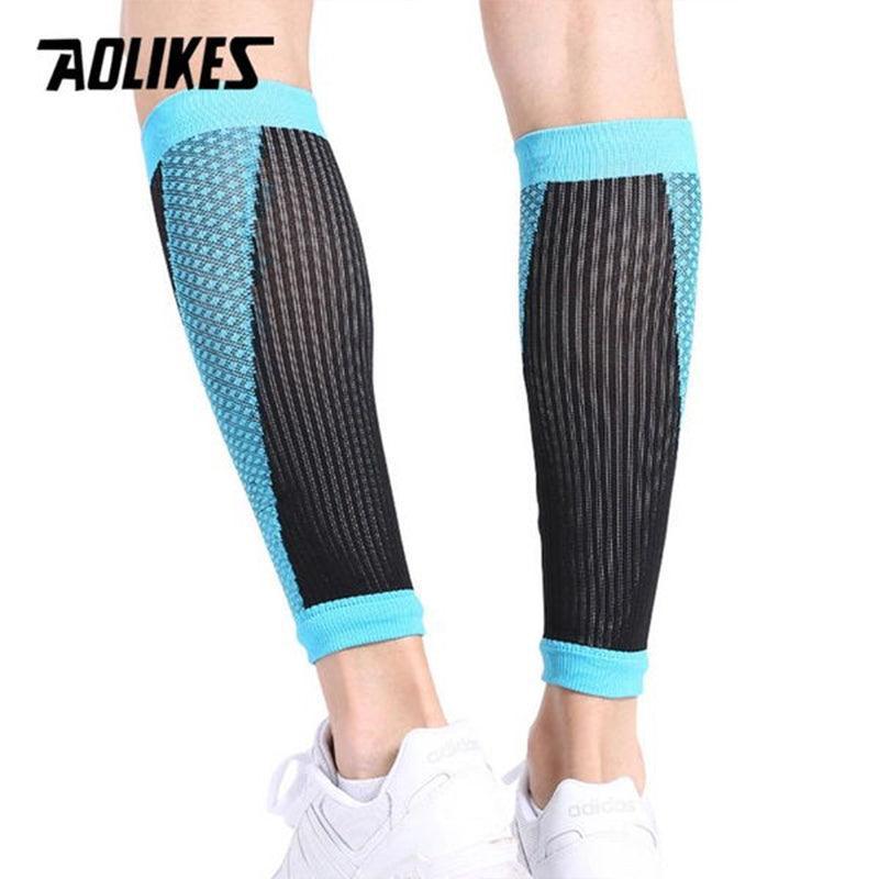 Aolikes L Size Compression Calf Sleeve Leg Brace Support Pain Relief Gym Running - Blue