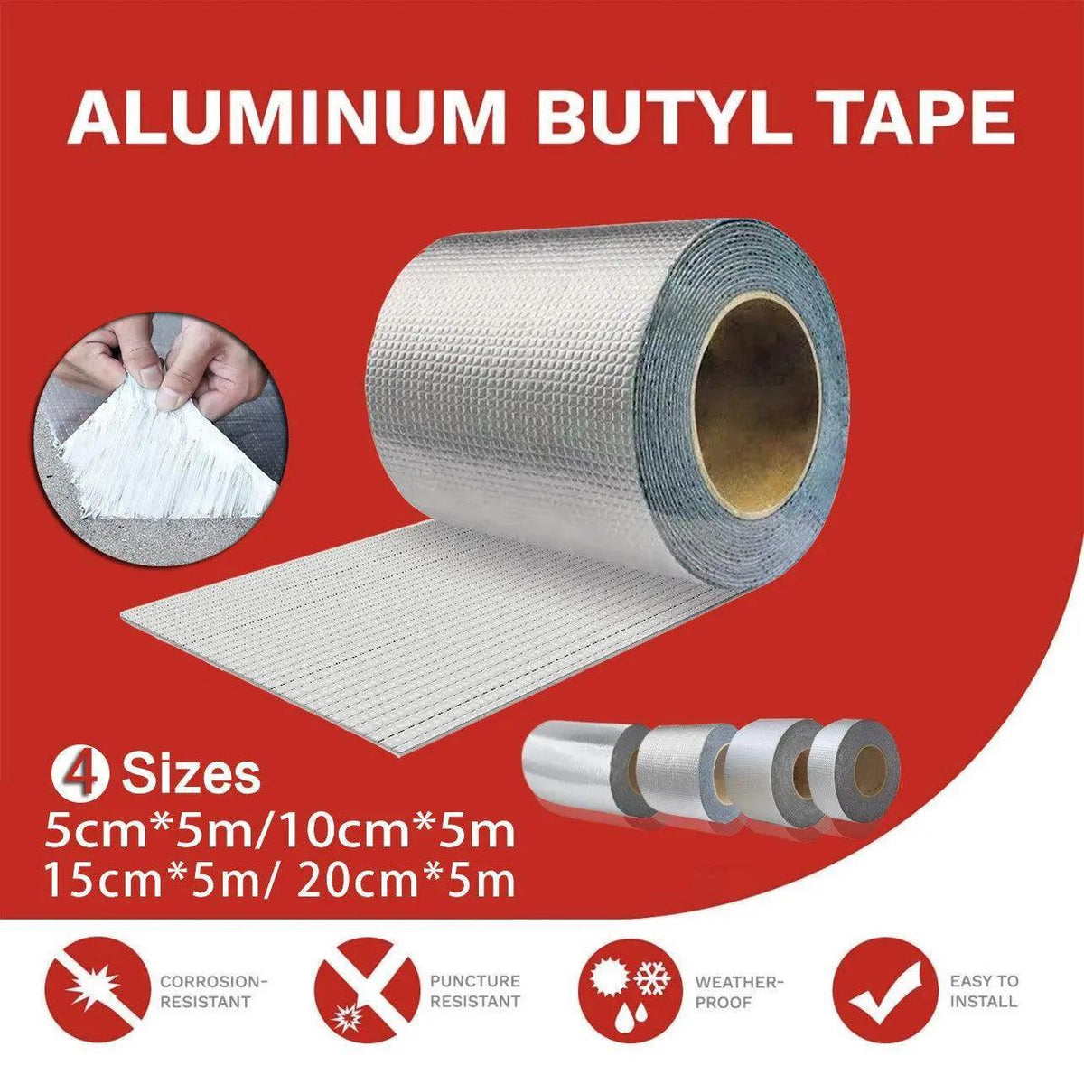 5M Waterproof Tape Butyl Rubber Aluminium Foil Roof Pipe Caravan Repair Flashing - 20cm*5m*1 Unit