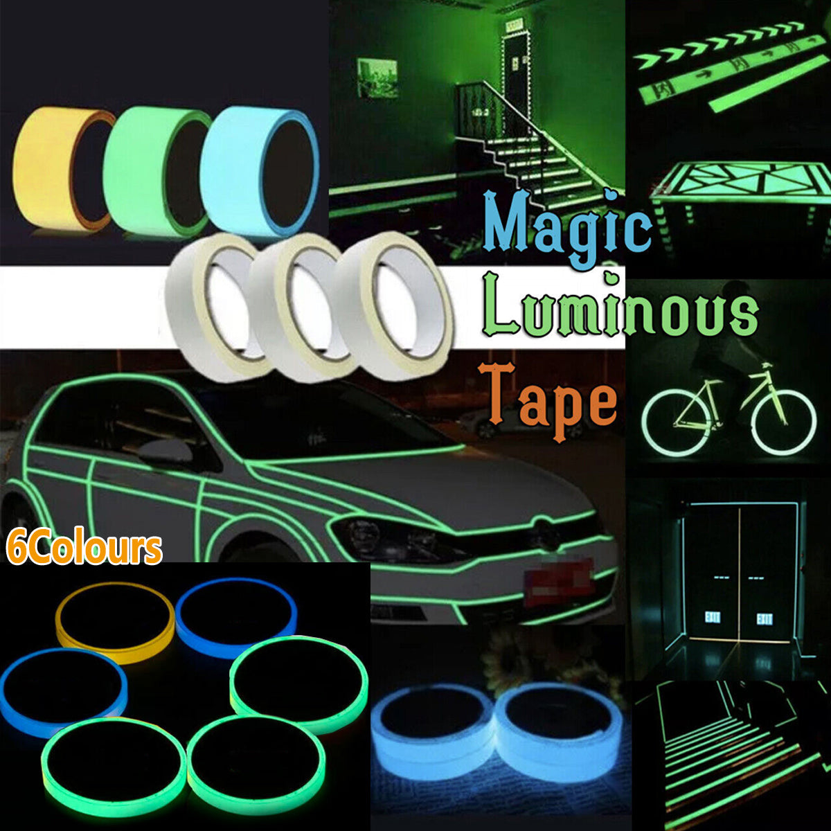 2cm x 3m Glow in the Dark Fluorescent Tape Self-Adhesive Strip for Marking and Decor - Green 2cm*3m