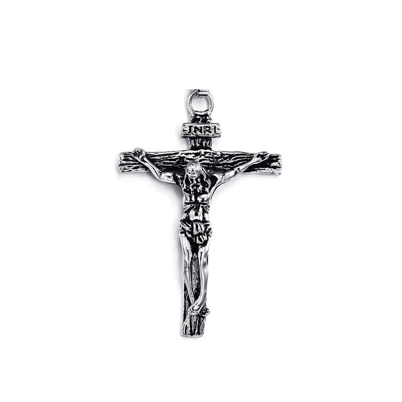 Men Stainless Steel Gold Silver Black Jesus Crucifix Pendant Chain Necklace Silver - only pendant