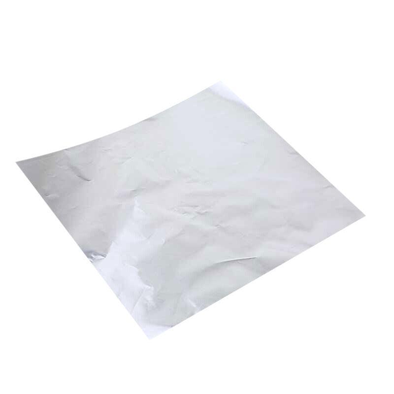 100Pcs Aluminium Foil Chocolate Wrappers 20cm Squares - Silver/Gloss