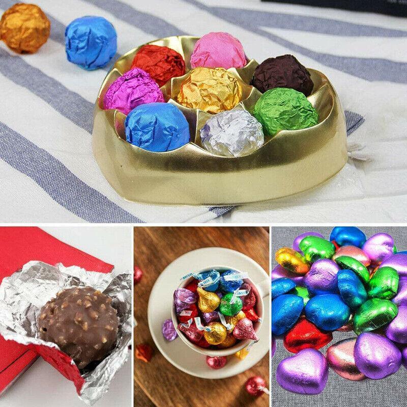 100Pcs Aluminium Foil Chocolate Wrappers 20cm Squares - Blue/Embossed