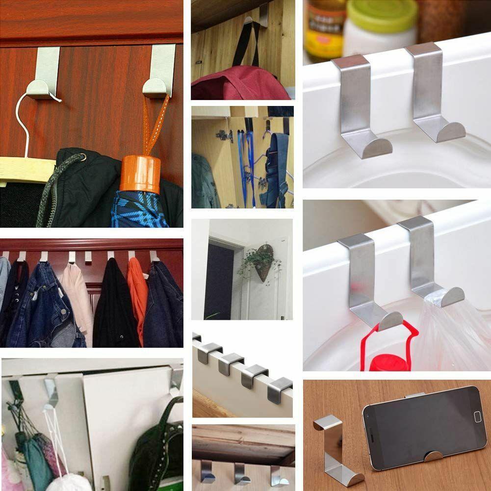 4X/6X Over Door Hooks Hanger Holder Stainless Steel Cabinet Organizer Clothes 4.5cm - 4 PCS