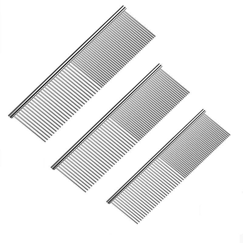 Stainless Steel Teeth Metal Comb Brush Pet Cat Dog Hair Grooming Trimmer Round - M:19*3.5CM