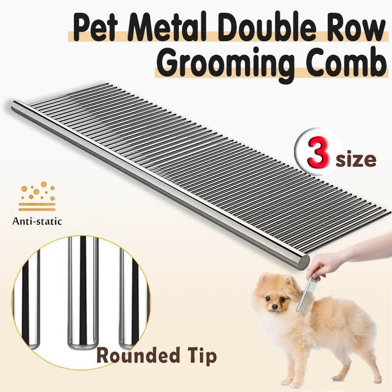 Stainless Steel Teeth Metal Comb Brush Pet Cat Dog Hair Grooming Trimmer Round - L:19*4CM