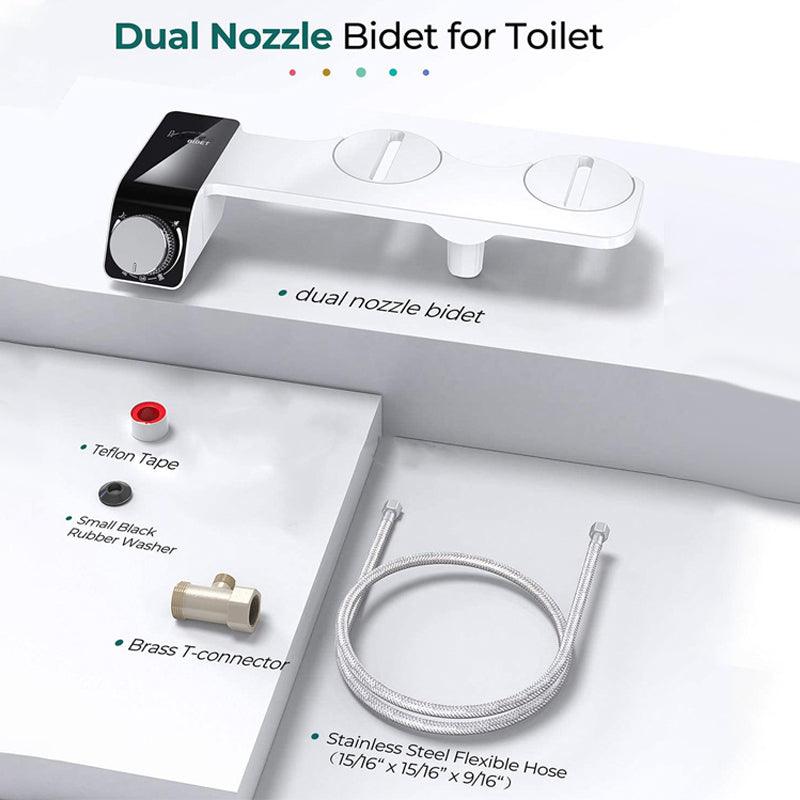 Bidet Toilet Seat Dual Nozzles Self-Cleaning Wash Hot Cold Mixer Water Sprayer - Cold & Hot Water