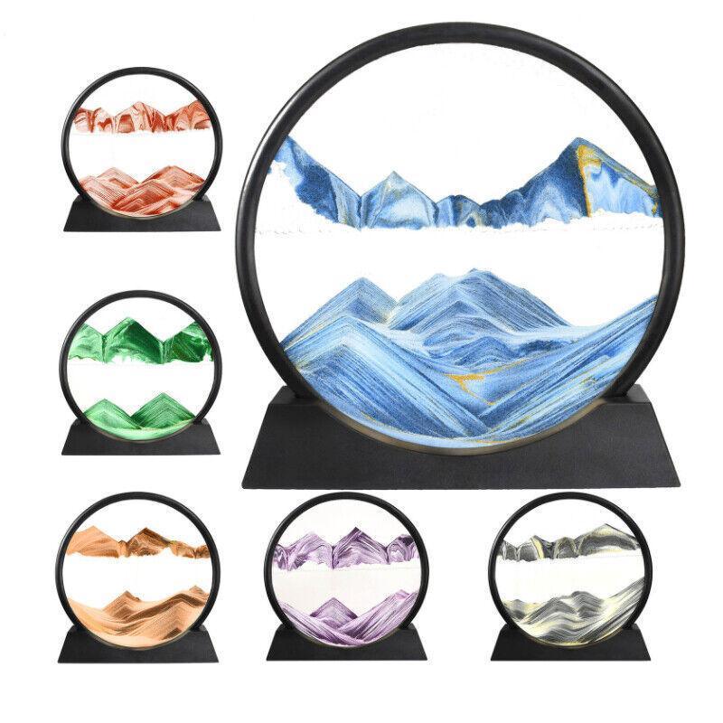 Moving Sand Art Picture Round Glass Quicksand Painting 3D Deep Sea Sandscape Au - Green
