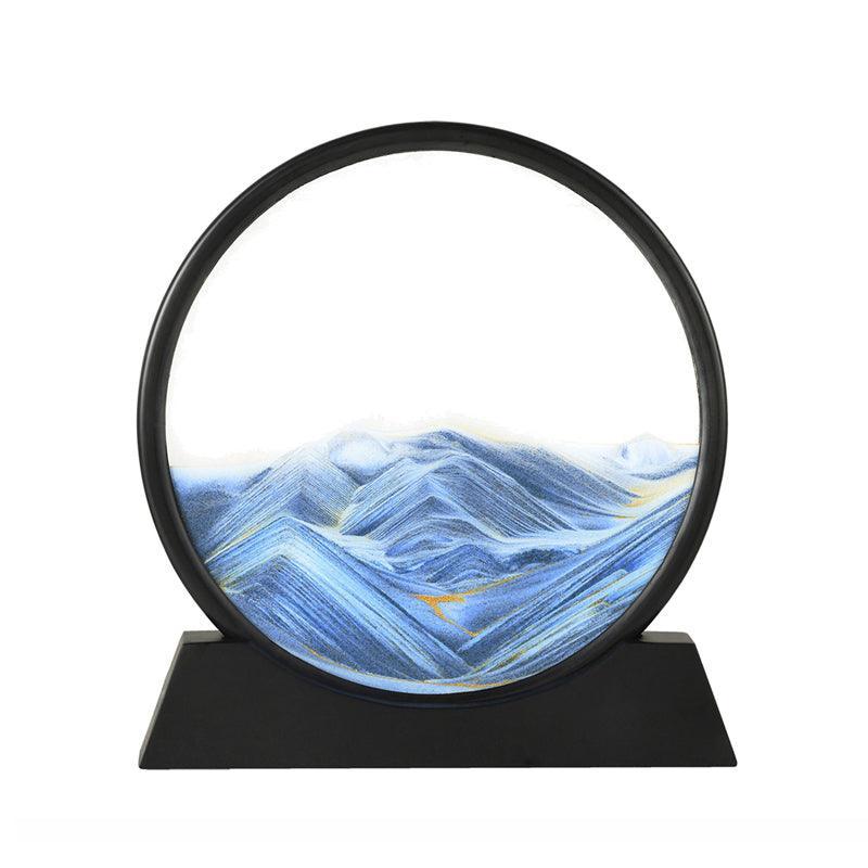 Moving Sand Art Picture Round Glass Quicksand Painting 3D Deep Sea Sandscape Au - Yellow