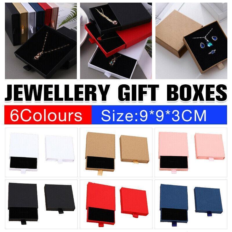 Cardboard Jewellery Gift Boxes Drawer Style Necklace Ring Earring Pendant Bracelet Case - Pink