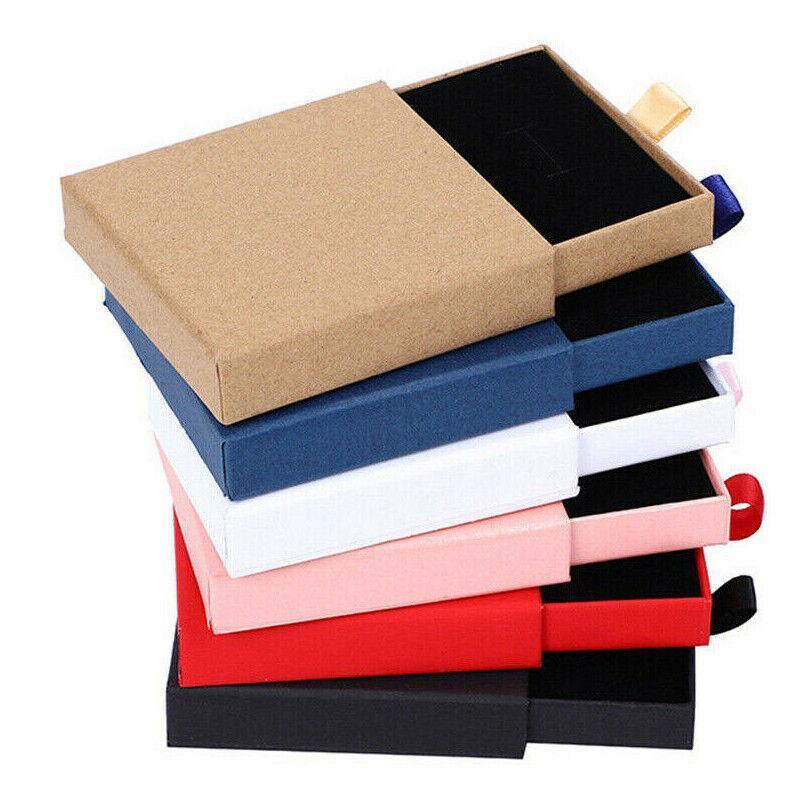 Cardboard Jewellery Gift Boxes Drawer Style Necklace Ring Earring Pendant Bracelet Case - Pink