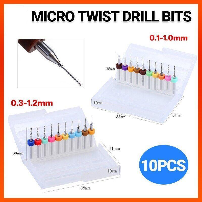 10X Tungsten Steel Micro Drill Bits 0.1-1.2mm for Rotary Tool - 0.1-1MM
