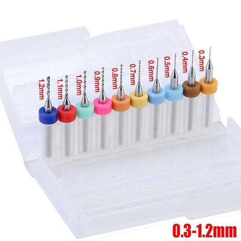 10X Tungsten Steel Micro Drill Bits 0.1-1.2mm for Rotary Tool - 0.1-1MM