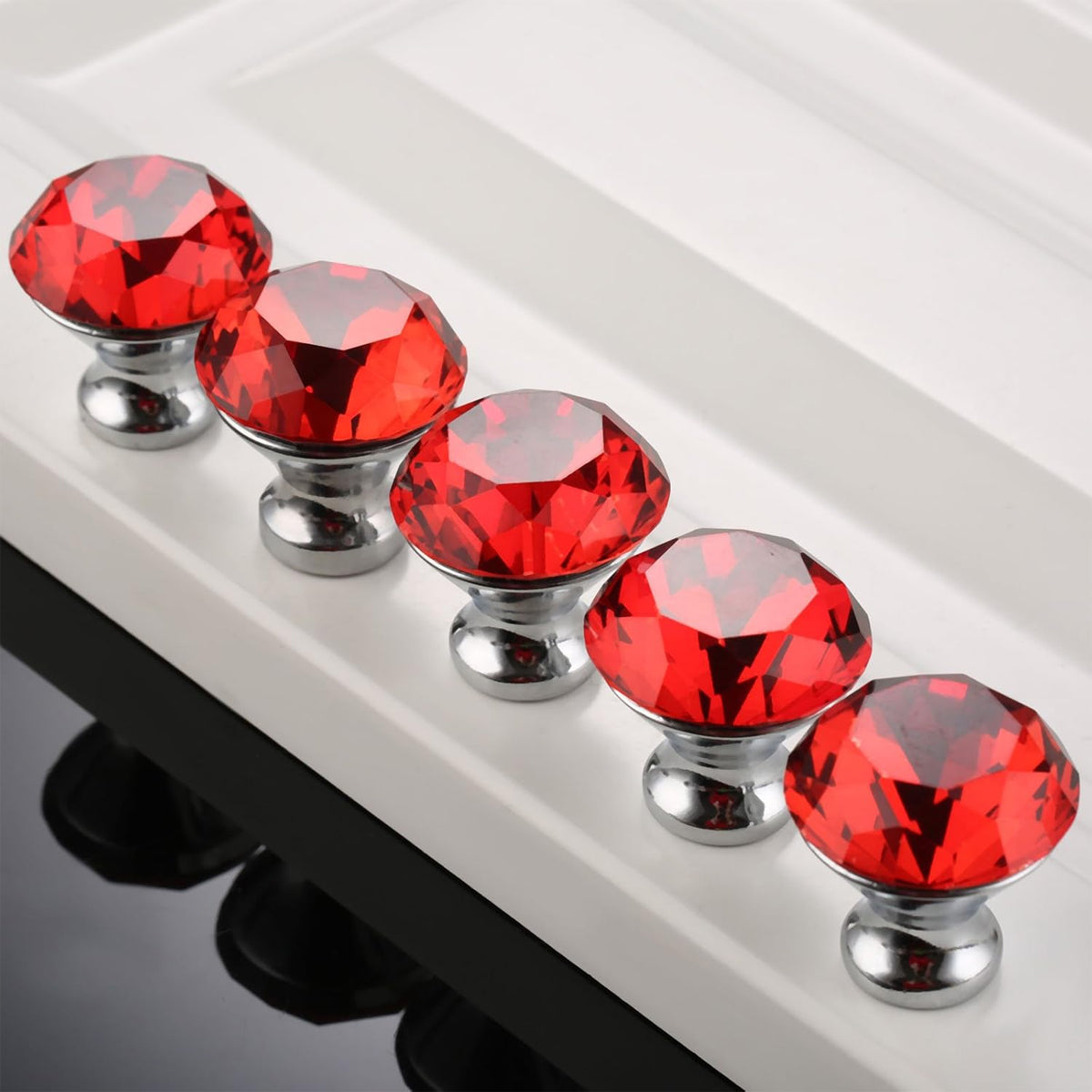Door Knobs Handles Clear Crystal Diamond Glass Kitchen Cupboard Cabinet Pulls 40MM - Clear-10PCS