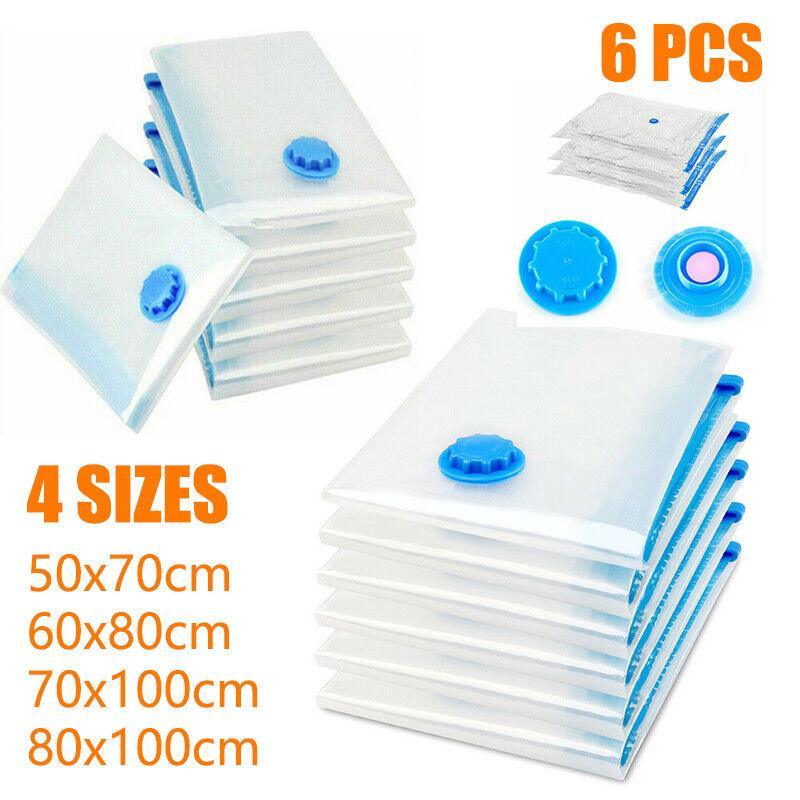 6PCS Vacuum Storage Bags Clothes Space Saver Organiser Seal Bags 4 Sizes - 60x80CM-6PCS