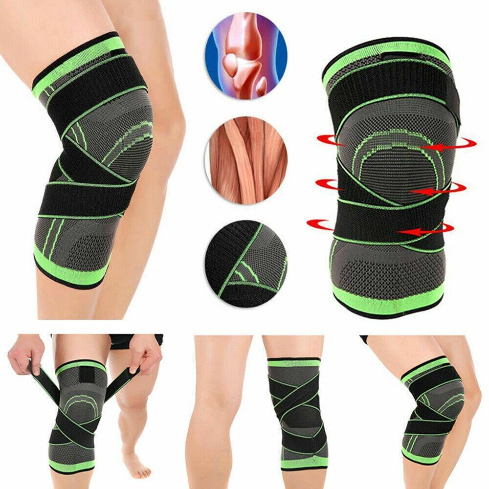 3D Weaving Knee Brace Breathable Sleeve Support Running Jogging Joint Pain Leg Green - Green-XXL