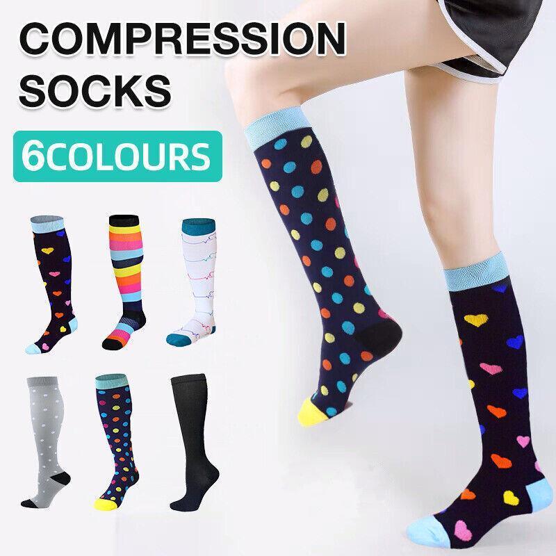 S/M Compression Socks Women Men Nursing Travel Stocking Sport Running - White ECG