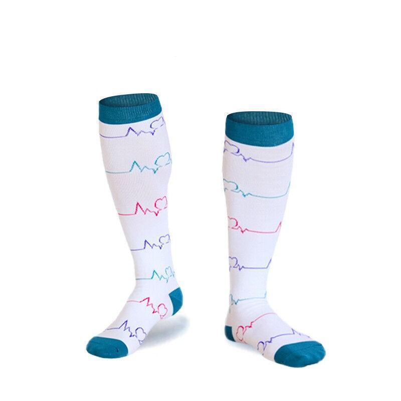 S/M Compression Socks Women Men Nursing Travel Stocking Sport Running - Colour Dots