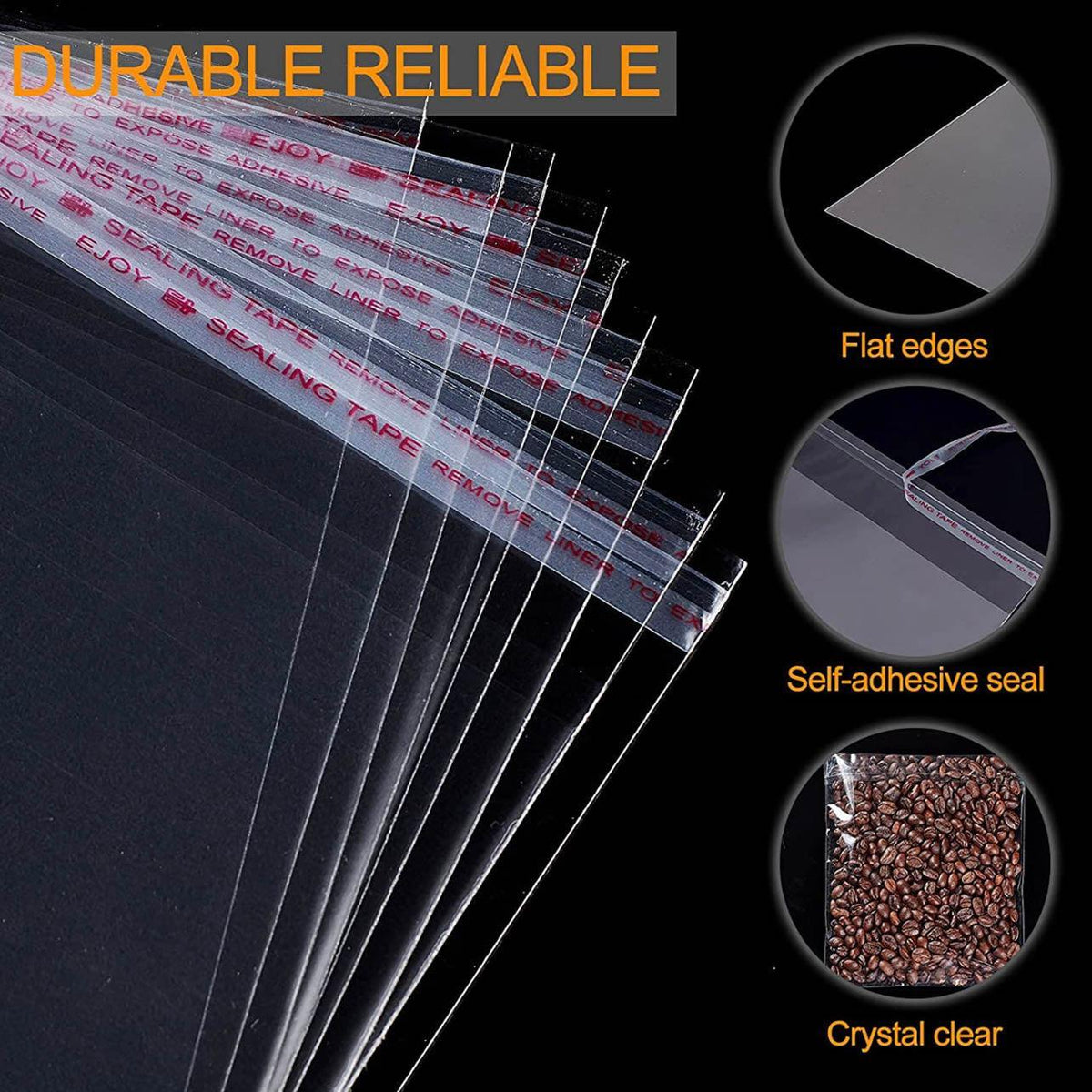 Multi-size Clear Self-Seal Cellophane Bags - Bulk Adhesive Opp - 8*10+3