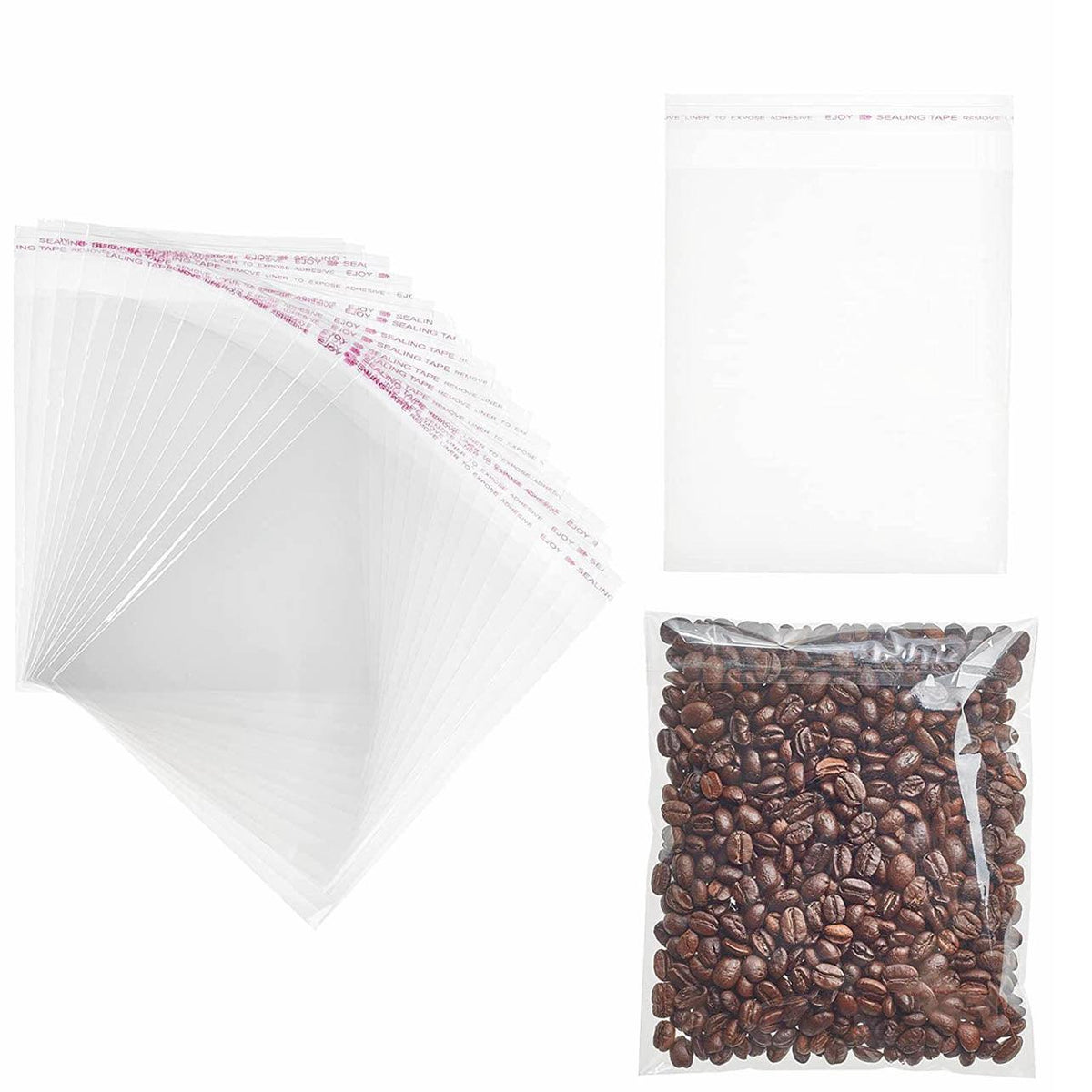 Multi-size Clear Self-Seal Cellophane Bags - Bulk Adhesive Opp - 11*20+4