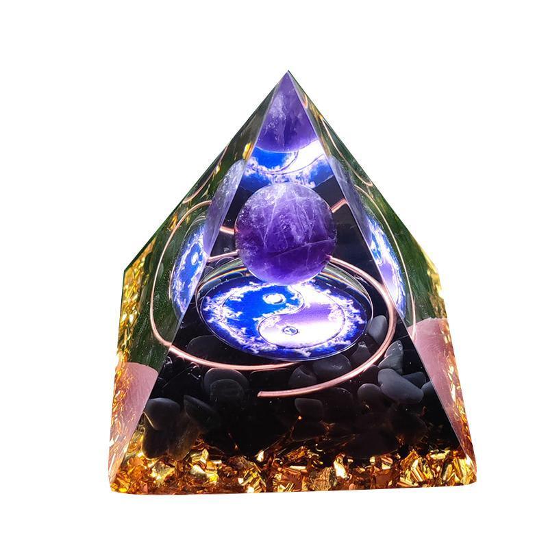 Amethyst Crystal Sphere Orgonite Pyramidamp Obsidians - Black Blue(60mmx60mm)