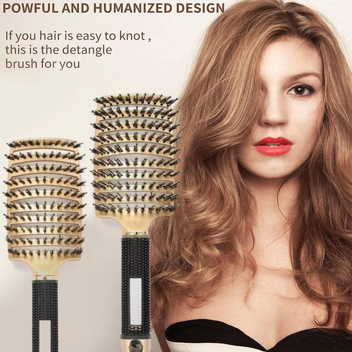 Detangle Nylon Boar Bristle Brush Hairbrush Smooth Hair Head Scalp Massage Comb - Gold *1 Unit