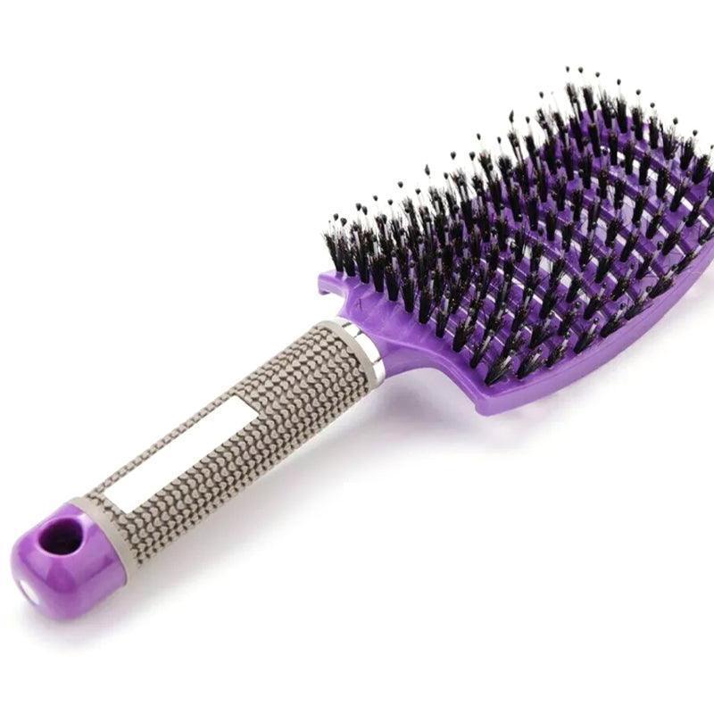 Detangle Nylon Boar Bristle Brush Hairbrush Smooth Hair Head Scalp Massage Comb - Pink *1 Unit