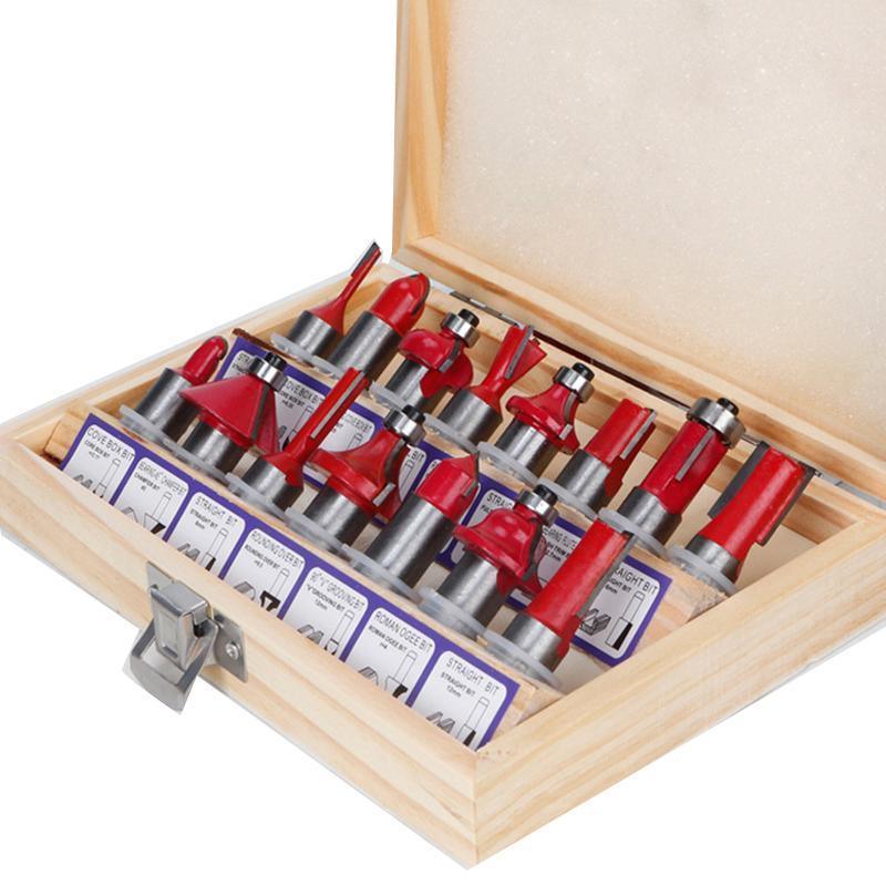 15X 1/2 1/4 inch Router Bits Set Woodworking Tool Cutter Shank Tungsten Carbide - Blue 1/2