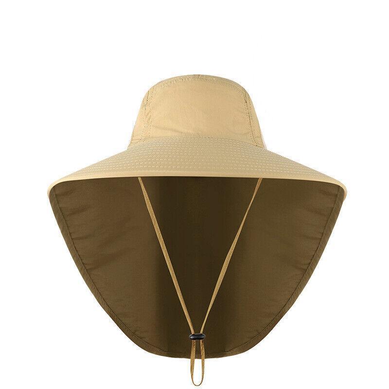 1x Neck Flap Cap Unisex Outdoor Sport Fishing Hat Sun Protection Wide Brim Cover - Black