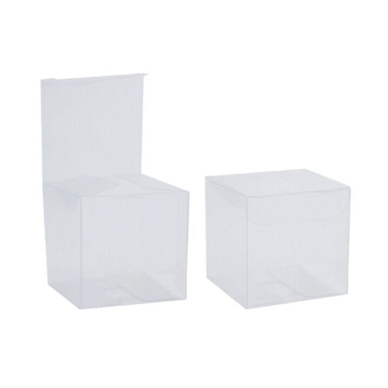 50 PVC Clear Transparent Macaron Square Cube Boxes For Wedding Favour Gift Candy - 90x90x90MM
