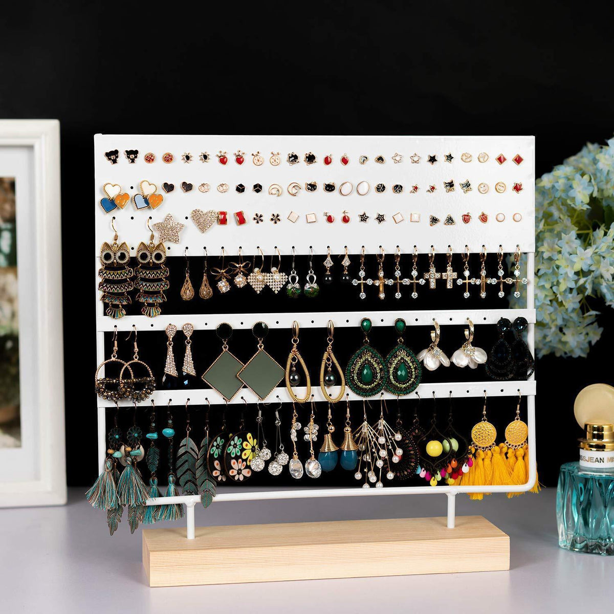 Earring Stand Display Rack 3-Tier Ear Stud Holder Jewelry Organizer 144 Holes - Black