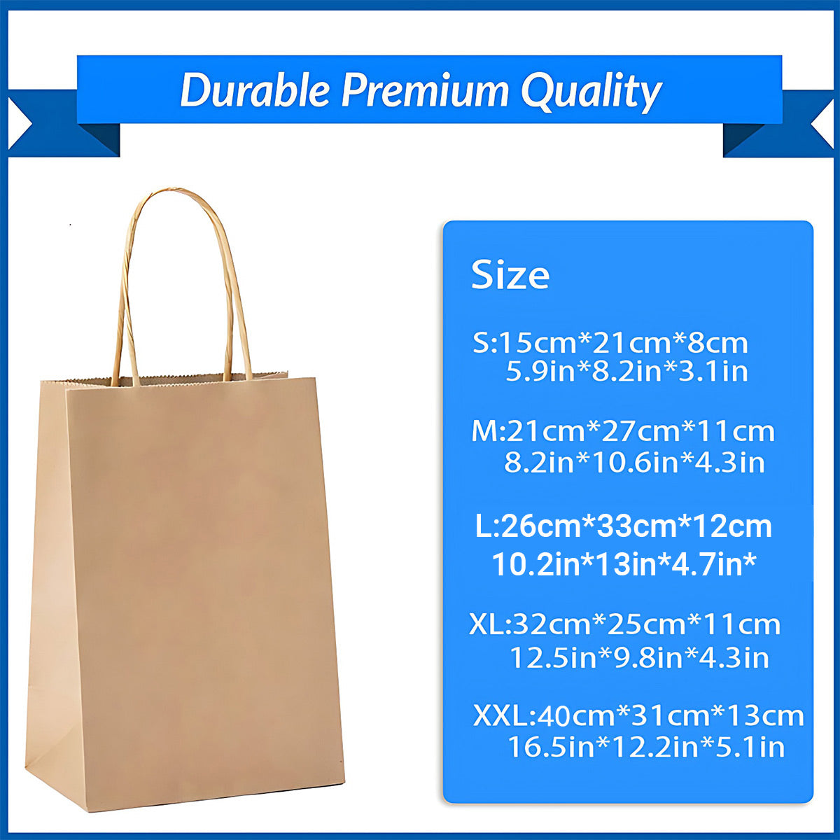 50X Kraft Paper Bags Gift Shopping Carry Craft Brown Bag With Handles - S-15cmx21cmx8cm
