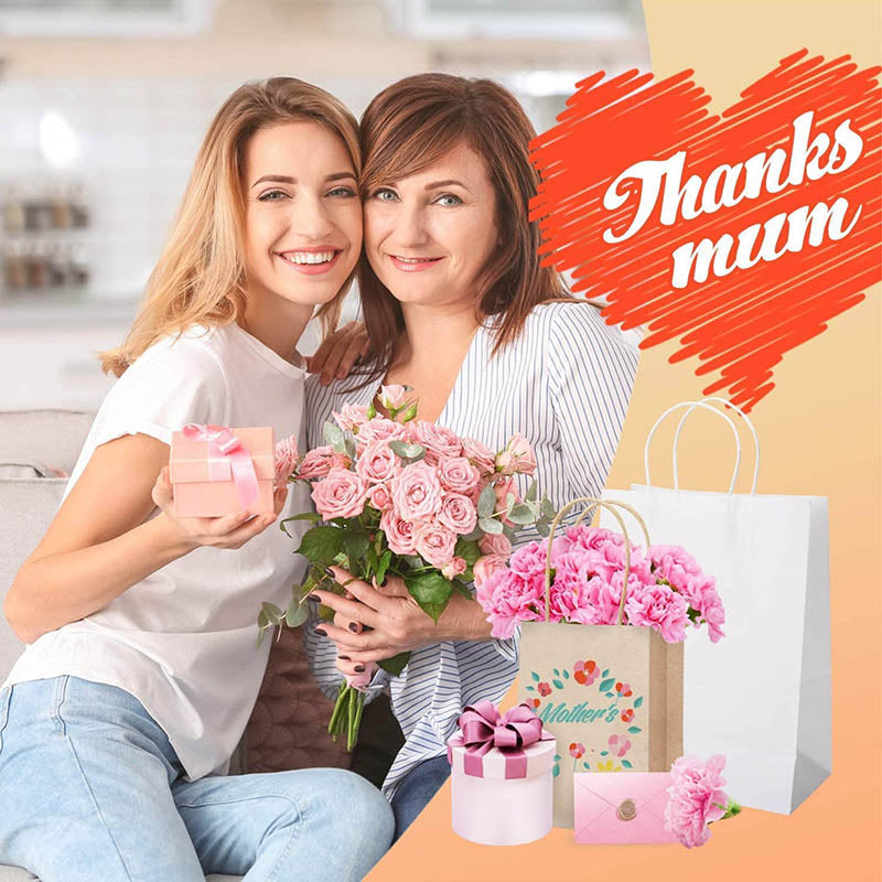 50X Kraft Paper Bags Gift Shopping Carry Craft Brown Bag With Handles - S-15cmx21cmx8cm