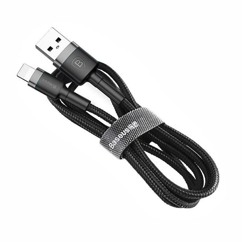 Grey Black Genuine BASEUS 2.4A USB to Lighting Charging Cable Cord for iPhone 13 12 Pro XS - 3 m