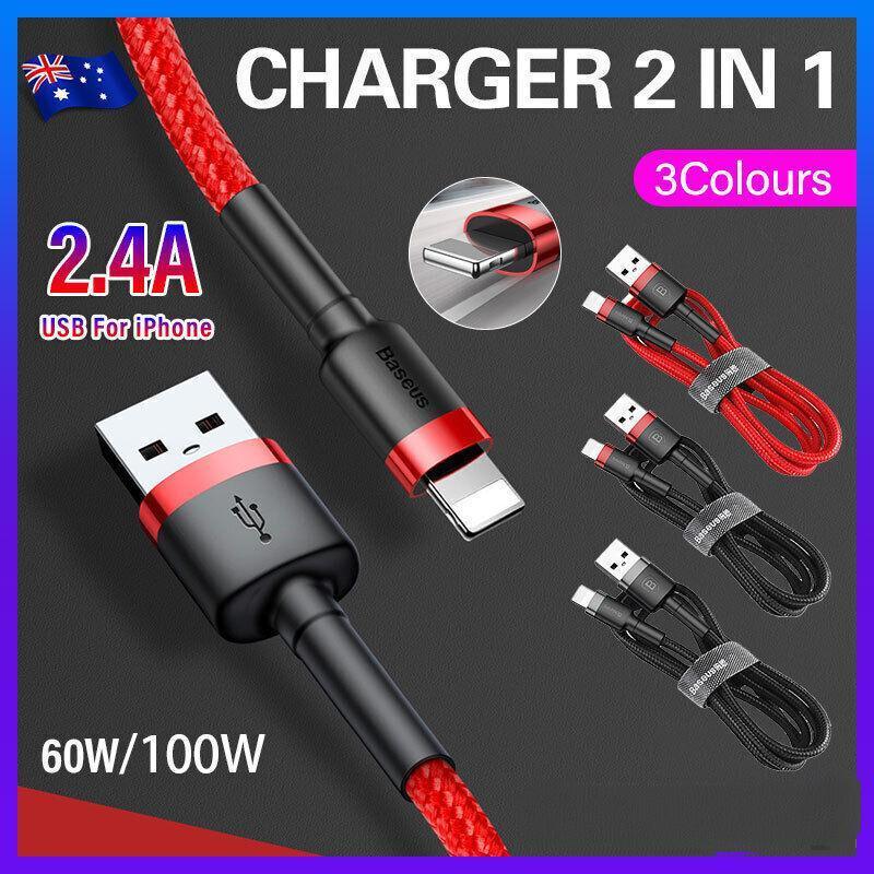 Baseus USB Charging Cable Data Charger Cord For iPhone 13 12 11 XS XR 8 7 iPad 1PC 1M - Red+ Red