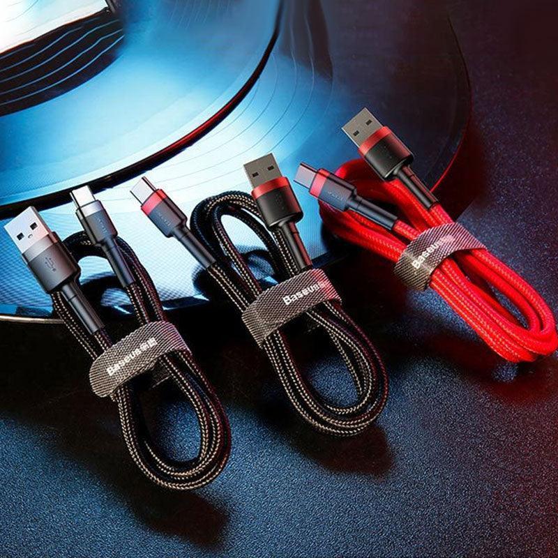 Red+Black Baseus USB to Type C Charger Cable 3A Fast Charging for Huawei - 0.5M 2PCS