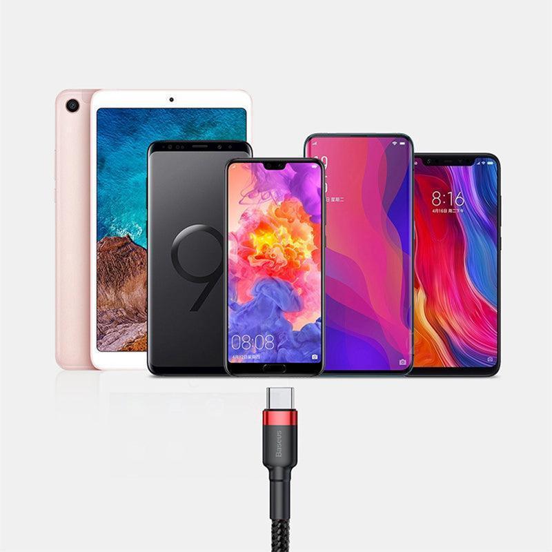 Red+Black Baseus USB to Type C Charger Cable 3A Fast Charging for Huawei - 2M 1PC