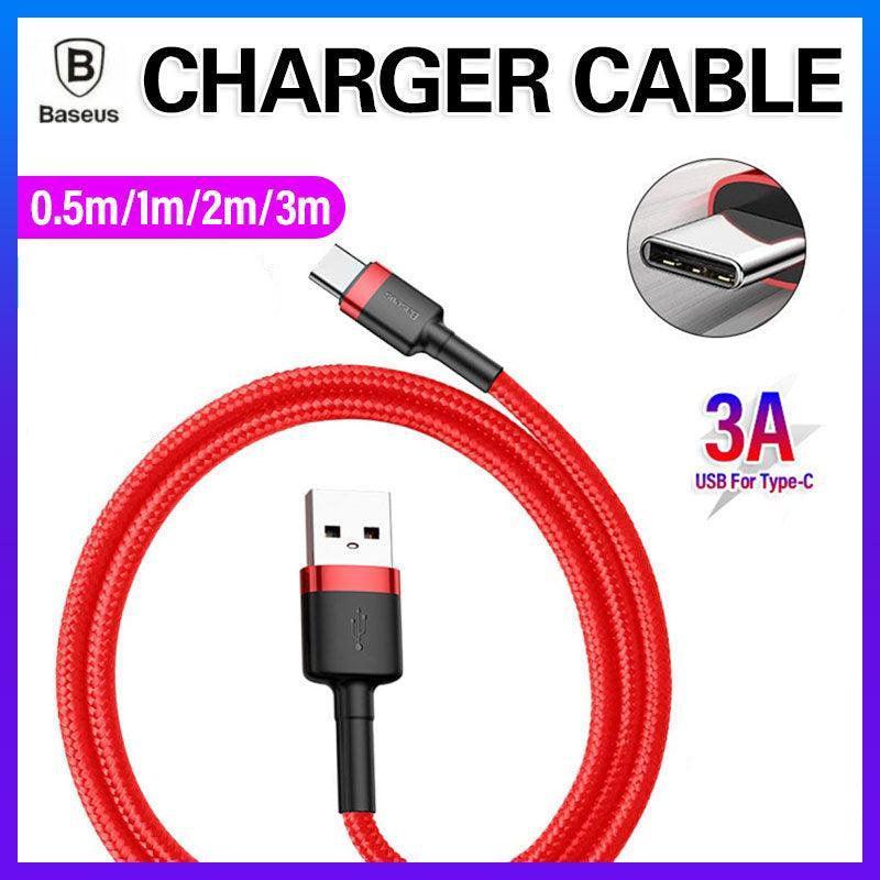 Red and Red Baseus USB To Type-C Charger Cable 3A Fast Charging For Huawei - 3M 1PC