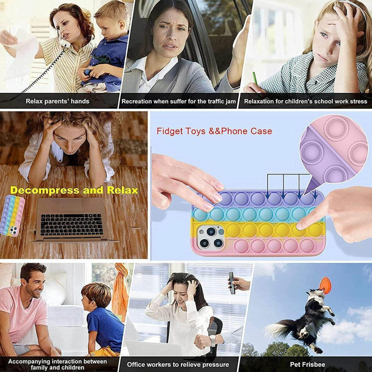 Rainbow Pop Fidget Toys Push It Bubble Phone Case For iPhone 7 8 Plus X XR 11 12 Pro Max - iPhone 11ProMAX